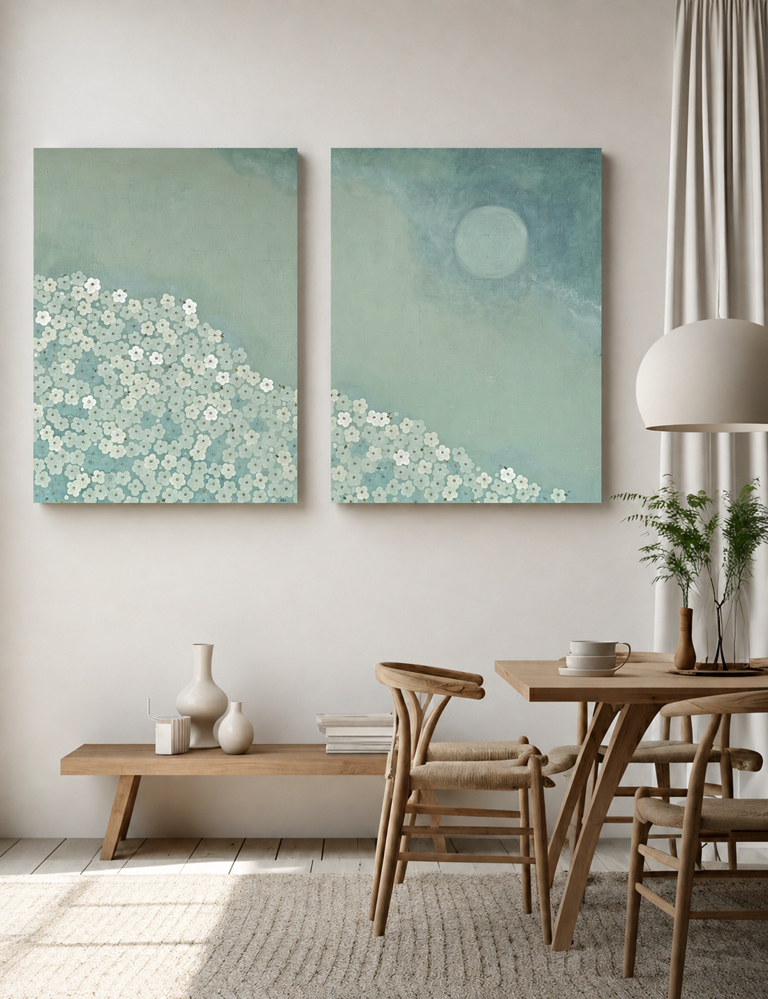 Quiet Bloom - Sage Moon (Diptych)